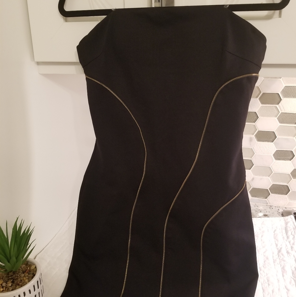 Black zipper detail midi dress